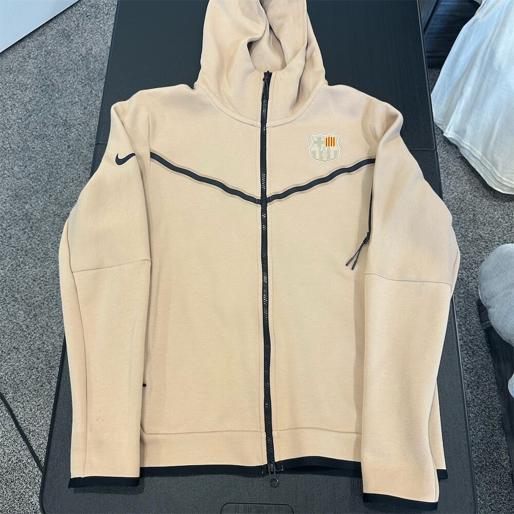 Nike FC Barcelona Tech Fleece Windrunner Full Zip Hoodie Beige Men's M